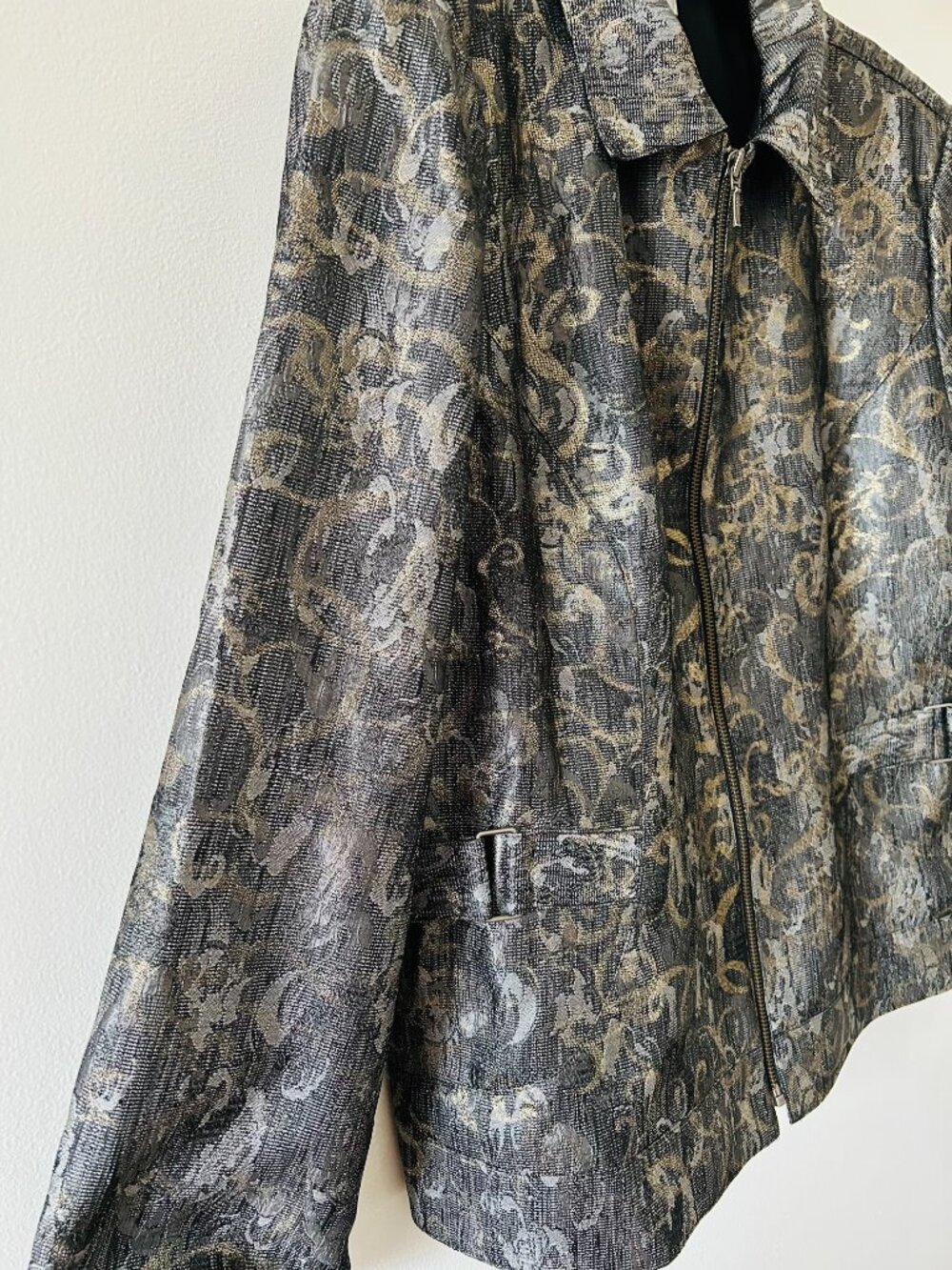 Chico's Metallic Gold and Gray Blazer - Size 3 - Picture 3 of 4